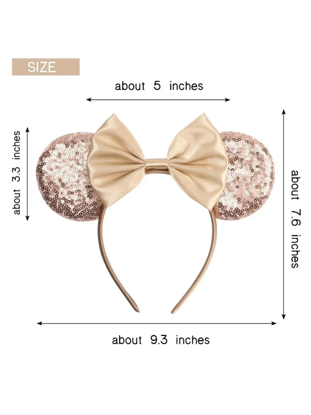 Women Cream Polyester Sparkle Sequins Mickey Mouse Hair Bow Handmade Headband